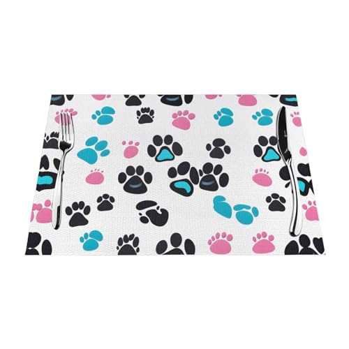 YYHWHJDE Hunde-Tierpfoten-Tischset, gewebt, PVC, hitzebeständig, farbecht, rutschfest und leicht zu reinigen von YYHWHJDE