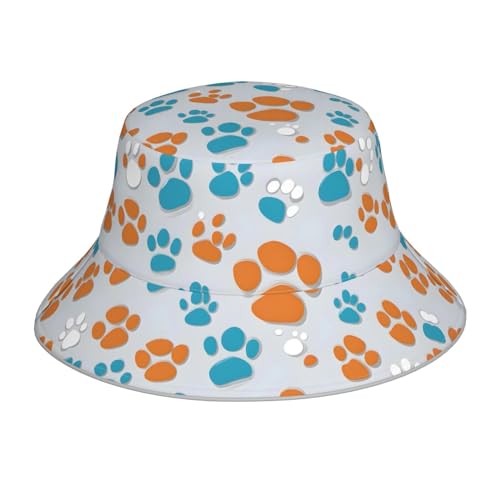 YYHWHJDE Wendbarer Fischerhut mit Tierpfotenmuster – Unisex Schutz-Kopfbedeckung für Camping und Outdoor-Aktivitäten von YYHWHJDE