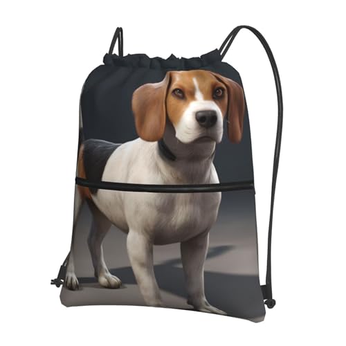 YYHWHJDE ovely Rucksack mit Beagle-Bild, Kordelzug, Reißverschluss, geeignet für Outdoor, Freizeit, Wandern, 15,3 x 45,7 cm (L x H), Schwarz, Einheitsgröße von YYHWHJDE