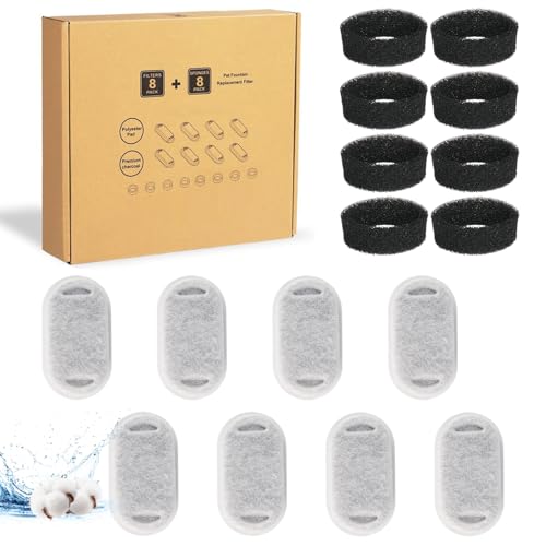 YYTECH Katzenbrunnen Filter, 16 Stück Trinkbrunnen Katzen Ersatzfilter 8 Stück Kohlefilter Und 8 Stück Schaumfilter iltern von Dreifachfilterung (Filter) Für Edelstahl Für Katzenbrunnen von YYTECH