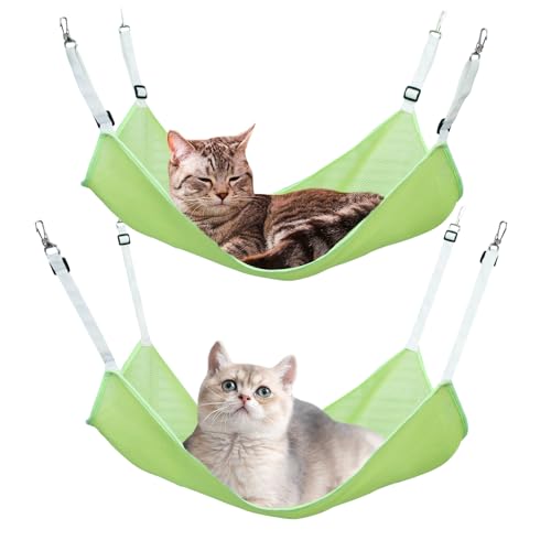 YYXISM Katzenhängematte für Käfig, verstellbar, atmungsaktiv, langlebig, platzsparend, gemütlich, Netzstoff, Hängeschaukel für Katzen, Frettchen, Welpen, Kaninchen, Kleintiere, Grün, Größe L, 2 Stück von YYXISM