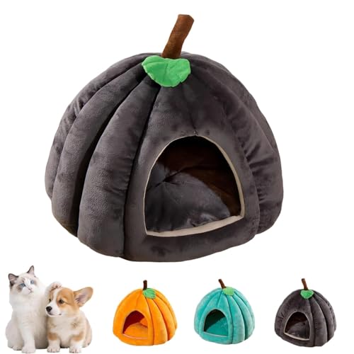Halloween-Kürbis-Katzenbett, gemütliches Katzenhöhlenzelt mit abnehmbarem Kissen, niedliches Kürbis-Haustierhaus für Katzen, Kätzchen und kleine Hunde, Schlafnest für den Innenbereich (Grau, L) von YZBBSH