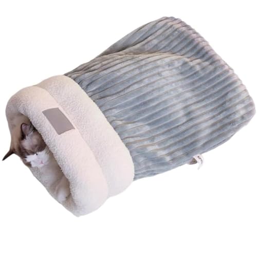 YZBBSH Katzenschlafsack, Katzenschlafsack, Haustierschlafsack, Katzenschlafsack für Hauskatzen, 360°-Wickelung, bequemer Haustier-Kuschelsack (Grau, M) von YZBBSH