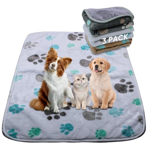 YZHDUXIU 1 Packung mit 3 wasserdichten Hundedecken für mittelgroße Hunde, waschbare Haustierdecken mit doppelseitigem, weichem, warmem Flanell-Fleece, für Hunde und Katzen für Hundebett und Couch (L von YZHDUXIU