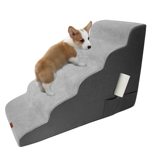 YZHDUXIU Hundetreppe, Stabile Schaumstoff-Hundetreppe für Couch & Bett, Haustiertreppe für Hunde und Katzen, rutschfeste Ausgewogene Innentreppen-Rampe für den Innenbereich, mit Fusselrolle (5 Stufen von YZHDUXIU