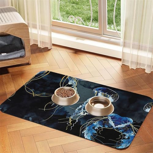 Blaue und goldene Quallen bedruckte Futternapf-Matten, rutschfeste und geschmacksneutrale Futtermatten für Hunde und Katzen Blaue und goldene Quallen bedruckte Futternapf-Matten, rutschfeste und geschmacksneutrale Futtermatten für Hunde und Katzen von YZHYWJFF