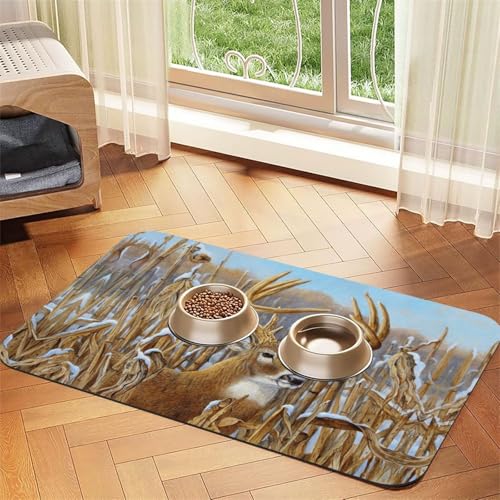 Buck Deer bedruckte Futternapf-Matten, rutschfeste und geschmacksneutrale Futtermatten für Hunde und Katzen Buck Deer bedruckte Futternapf-Matten, rutschfeste und geschmacksneutrale Futtermatten für Hunde und Katzen von YZHYWJFF