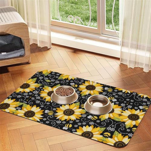 Futternapf-Matten mit Sonnenblumen-Motiv, rutschfeste und geschmacksneutrale Futtermatten für Hunde und Katzen von YZHYWJFF
