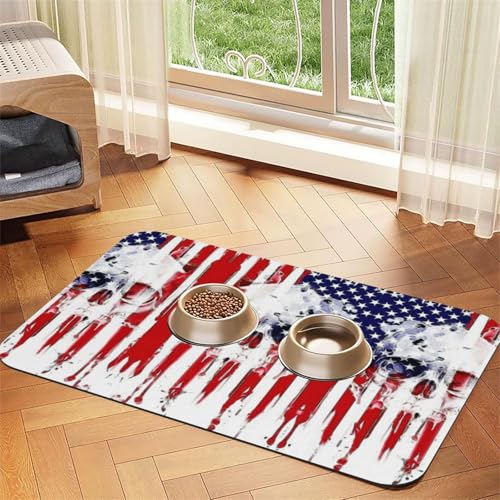 Futternapf-Matten mit amerikanischer Flagge und Totenkopf, rutschfeste und geschmacksneutrale Futtermatten für Hunde und Katzen Futternapf-Matten mit amerikanischer Flagge und Totenkopf, rutschfeste und geschmacksneutrale Futtermatten für Hunde und Katzen von YZHYWJFF