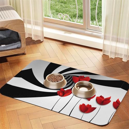 Futternapf-Matten mit rotem Blumen-Wirbel-Spiraldruck, rutschfeste und geschmacksneutrale Futtermatten für Hunde und Katzen Futternapf-Matten mit rotem Blumen-Wirbel-Spiraldruck, rutschfeste und geschmacksneutrale Futtermatten für Hunde und Katzen von YZHYWJFF