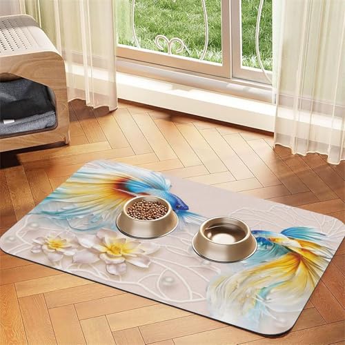 Goldfish Lotus Blumen bedruckte Futternapf-Matten, rutschfeste und geschmacksneutrale Futtermatten für Hunde und Katzen Goldfish Lotus Blumen bedruckte Futternapf-Matten, rutschfeste und geschmacksneutrale Futtermatten für Hunde und Katzen von YZHYWJFF