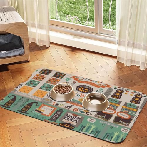 Halloween Scrapbook bedruckte Futternapf-Matten, rutschfeste und geschmacksneutrale Futtermatten für Hunde und Katzen Halloween Scrapbook bedruckte Futternapf-Matten, rutschfeste und geschmacksneutrale Futtermatten für Hunde und Katzen von YZHYWJFF