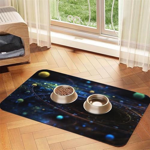 Outer Space Planets bedruckte Futternapf-Matten, rutschfeste und geschmacksneutrale Futtermatten für Hunde und Katzen von YZHYWJFF