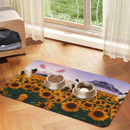 Panda und Sonnenblume bedruckte Futternapf-Matten, rutschfeste und geschmacksneutrale Futtermatten für Hunde und Katzen von YZHYWJFF