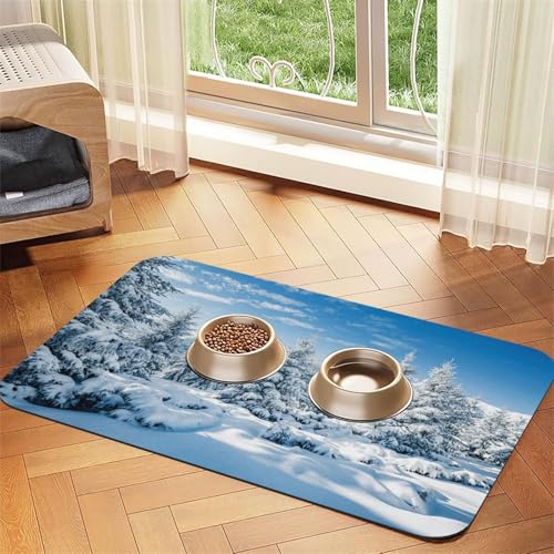 Winterlandschaft bedruckte Futternapf-Matten, rutschfeste und geschmacksneutrale Futtermatten für Hunde und Katzen Winterlandschaft bedruckte Futternapf-Matten, rutschfeste und geschmacksneutrale Futtermatten für Hunde und Katzen von YZHYWJFF
