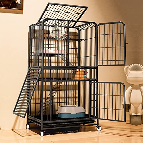 Katzenkäfig Indoor-Katzenlaufstall Eisen-Katzenkäfige Katzenvilla Großer Freiraum Katzenkäfighaus Kleines Katzenhaus Outdoor-Haushalt Innenzwinger für Katze (Color : Black, Size : Fourth Floor) von YZJSSL