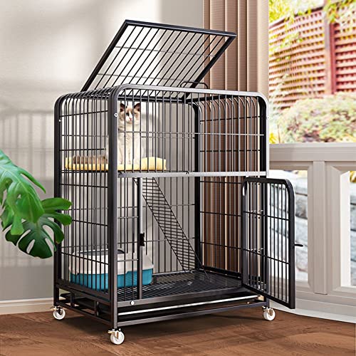 Katzenkäfige Rolling Cat Kitten Cage 2 Tiers Small Animal Metall Pet Cage Langlebig Übergroßer Freiraum Home Cat Cage Abnehmbares Tablett von YZJSSL