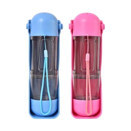 YZLYJ Hunde-Wasserflasche zum Spazierengehen mit Hundekotbeutel, tragbare Haustier-Wasserflasche für Reisen, BPA-freie Wasserflasche für Katzen (300 ml + 200 ml, Rosa) von YZLYJ