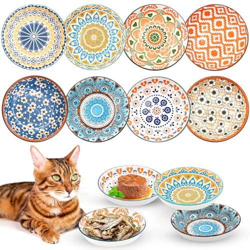 8 Stück Keramik Katzennäpfe Katzenfutter Schüssel 5,5 Zoll Niedlich Kätzchen Schüssel Breit Flach Katze Futternäpfe Katzenteller Mikrowelle und Spülmaschine von YZNlife
