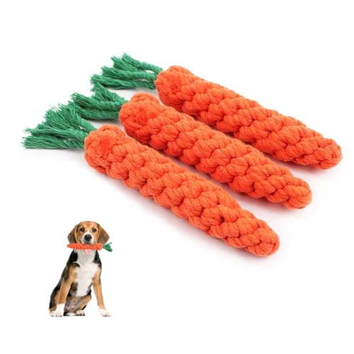 YZROHYI 3 Stück Hundespielzeug Karotte,Kauspielzeug Hund,Welpenspielzeug,Puppy Toys for Small Dogs,Hundespielzeug Kauen,Seil Spielzeug Hund,Hunde Interaktives Spielzeug für Kleine Mittelgroße von YZROHYI
