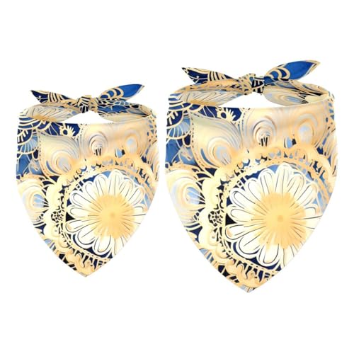 Hundehalstuch, Hochzeitsfoto-Requisite, quadratisches Lätzchen, Haustierzubehör, 2 Stück, Blau und Gold, Mandala-Muster, Hundeschal Hundehalstuch, Hochzeitsfoto-Requisite, quadratisches Lätzchen, Haustierzubehör, 2 Stück, Blau und Gold, Mandala-Muster, Hundeschal von YZUOUZY