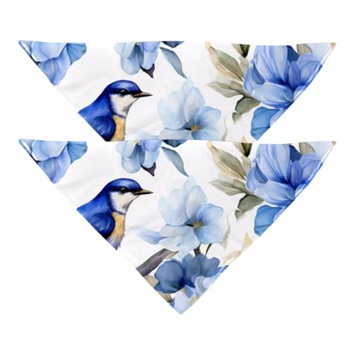 Hundehalstuch, Hochzeitsfoto-Requisite, quadratisches Lätzchen, Haustierzubehör, 2 Stück, blaue bunte Blumen, Vogel, Hundeschal von YZUOUZY
