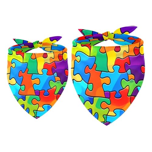 Hundehalstücher, Haustierzubehör für Hundeliebhaber, Haustierhalstuch, 2 Stück, buntes Regenbogen-Puzzle, Hundeschal von YZUOUZY