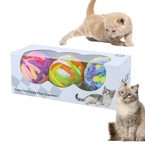 Yabauuop Katzen Spielzeug Bälle - Interaktives Spielzeug für Katzen mit Beißring | 3er Set Bunte Weiche Zahnreinigungsbälle mit Glöckchen für Indoor Spielspaß gegen Langeweile bei Kitten von Yabauuop
