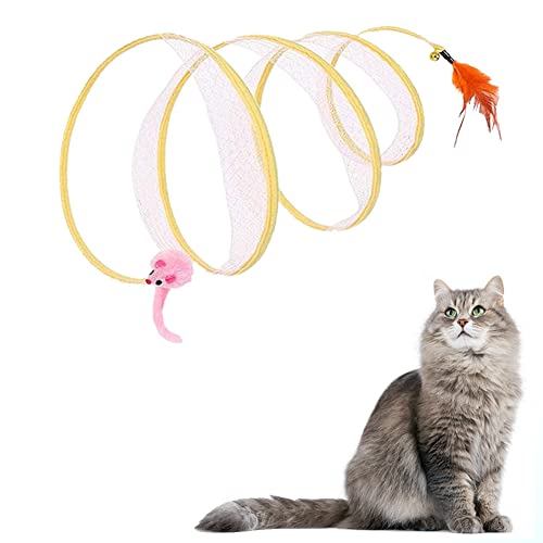 Folded Cat Tunnel, Cat Tunnels for Indoor Cats, S-Type Cat Tunnel Toys, Cat Spring Toys, Kitten Tunnel for Indoor Cats with Feather Sisal Ball/Mouse Feather (Mouse) von Yaepoip