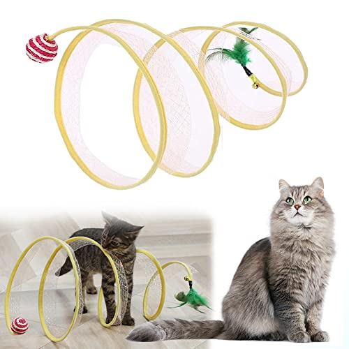 Folded Cat Tunnel, Cat Tunnels for Indoor Cats, S-Type Cat Tunnel Toys, Cat Spring Toys, Kitten Tunnel for Indoor Cats with Feather Sisal Ball/Mouse Feather (Sisal Ball) von Yaepoip