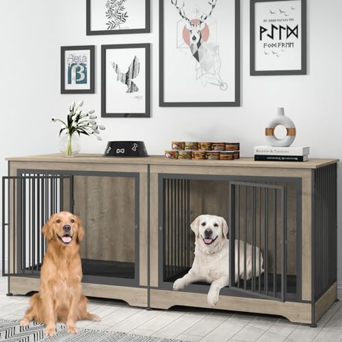 Yafylly 190.5 cm Doppel Hundekäfig Möbel für 2 große Hunde mit 2 Tabletts und Trennwand, 3-in-1 Grau Große Doppel-Hundehütte TV-Ständer mit verstellbaren Füßen Yafylly 190.5 cm Doppel Hundekäfig Möbel für 2 große Hunde mit 2 Tabletts und Trennwand, 3-in-1 Grau Große Doppel-Hundehütte TV-Ständer mit verstellbaren Füßen von Yafylly