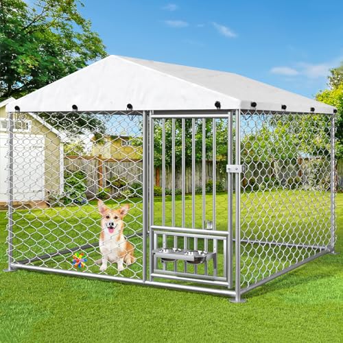 Yafylly 2,0 x 2,0 m Hundehütte Außen - Hundehütte Outdoor mit Dach, Heavy Duty Outdoor Hundehütte mit drehbaren Futternäpfen, für mittelgroße kleine Hunde Yafylly 2,0 x 2,0 m Hundehütte Außen - Hundehütte Outdoor mit Dach, Heavy Duty Outdoor Hundehütte mit drehbaren Futternäpfen, für mittelgroße kleine Hunde von Yafylly