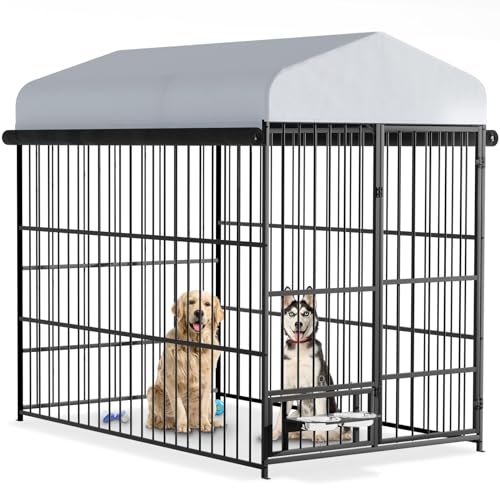 Yafylly Hundehütte für den Außenbereich, 2 x 1,2 x 1,8 m, mit Dach, große Hundehütte mit drehbaren Futternäpfen für mittelgroße und kleine Hunde von Yafylly
