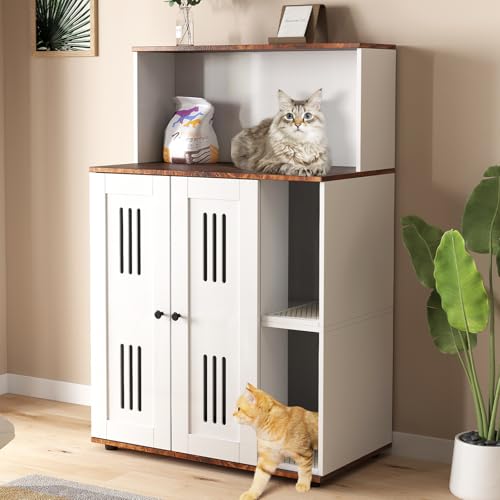Yafylly Katzentoilettengehege für 2 Katzen, Doppeltoilettengehege mit Kratzmatte, Versteckte Katzentoiletten Möbel für die meisten Katzentoiletten, Weiß Yafylly Katzentoilettengehege für 2 Katzen, Doppeltoilettengehege mit Kratzmatte, Versteckte Katzentoiletten Möbel für die meisten Katzentoiletten, Weiß von Yafylly