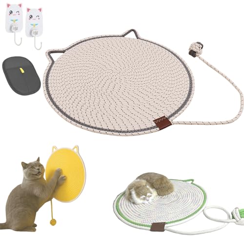 Kratzwunder Doppel-Kratzmatte Katze, Kratzspielzeug & Teppichschutz, Katzenbett mit Kratzmatte 2 und 1, Schutz für Möbel & Teppiche, 35/43 / 50/60 cm Verschiedene Größen(Cremeweiß,43cm) von Yagerod
