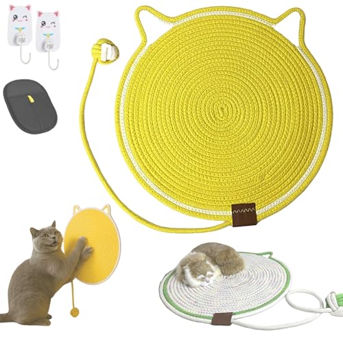 Kratzwunder Doppel-Kratzmatte Katze, Kratzspielzeug & Teppichschutz, Katzenbett mit Kratzmatte 2 und 1, Schutz für Möbel & Teppiche, 35/43 / 50/60 cm Verschiedene Größen(Gelb,43cm) von Yagerod