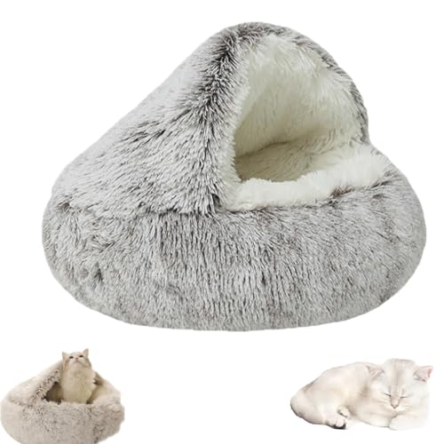 Lapcatz Nestbett, Lapcatz Bett, Pursnug Bettnest, halbgeschlossenes Haustiernest, abnehmbarer, waschbarer, rutschfester Boden, für Katzenhöhlen im Haus und beruhigende Hundebetten (coffee, 23.6in) von Yagerod
