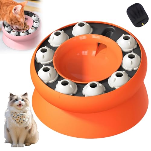 Vier Pfotenmarkt Schnurnapf, Anti-Schling-Napf fur gesunde Futtergewohnheiten, Spannendes Futterungsspiel mit drehbaren Turmen(Orange) von Yagerod