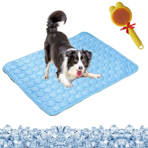 Yagerod Pfotenfrost Matte, Kühlmatte Für Hunde, Selbstkühlende Kühlmatte Katzen, 3-Schicht Ungiftig Kühlkissen Für Haustiere, Atmungsaktiv Waschbares, Draußen Und Auto (Blau, 150 x 100 cm) von Yagerod