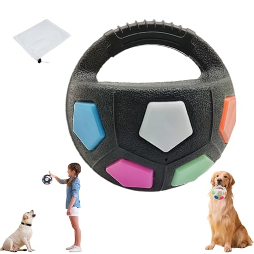 Yagerod The Mellow Dog Calming Ball – Unzerstörbarer Hundeball Gummi mit Griff, Quietschfunktion & Tennis-Innenball, Robustes Kauspielzeug, Transparent und Bunt, für Hunde Aller Größen(B) von Yagerod