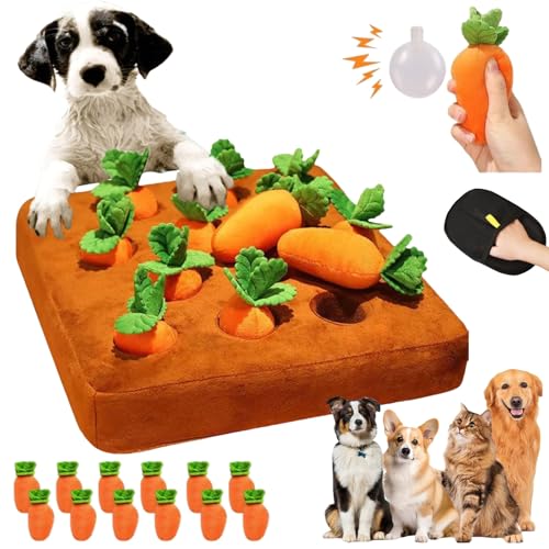 Yagerod Vierpfotenmarkt Schnüffelacker, Plüschiger Karotten-Schnüffelteppich, Plüschtier Rettich Pflücken, Haustier-Puzzlespiel Zum Stressabbau, Förderung, Für Kleine, Mittelgroße Und Große Hunde von Yagerod