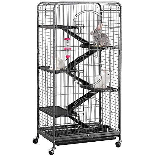 Yahee Nagervoliere Käfig für Erwachsene Ratten Kaninchen Frettchen Chinchillas 64 x 43,7 x 131,2 cm Schwarz von Yaheetech