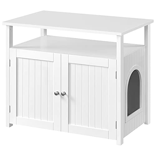 Yaheetech 80 × 51 × 66 cm Katzenhaus, Katzenschrank für Katzentoilette, Katzenklo Schrank, Haustierbox, Katzen-Möbel mit Türen, 4 Eisenfüßen, Uneingeschränkter Rundbogeneingang, Weiß von Yaheetech