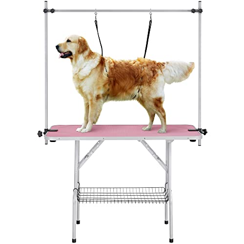 Yaheetech Höhenverstellbar Trimmtisch für Hunde groß, Schertisch mit 2 Galgen, Badezubehör für Hunde,Hundepflegetisch klappbar - 118 x 60 x 177 cm (L x B x H) -max. Tragelast 120 kg, Rosa von Yaheetech