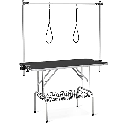 Yaheetech Trimmtisch Tierpflegetisch Schertisch Pflegetisch mit Unterkorb, 2 Schlingen, klappbar schwarz 118 x 60,9 x 177 cm von Yaheetech