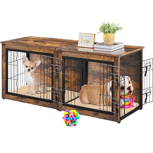 Yaheetech Hundekäfig Möbel, Hundebox Beistelltisch, Moderne Hundehütte für kleine/mittelgrosse Hunde bis zu 61 kg, Hundehaus mit 2 Kissen, 138x51x61 cm, Braun von Yaheetech