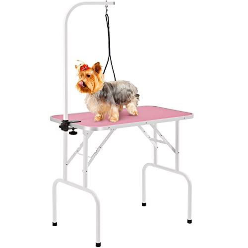 Yaheetech Hundepflegetisch, Trimmtisch für Hunde, Hundefriseur Tisch, Hunde Badetisch, Pudel Fellpflege, Hund Schertisch, höhenverstellbar, rutschfest, bis 100 KG belastbar Rosa Rosa von Yaheetech