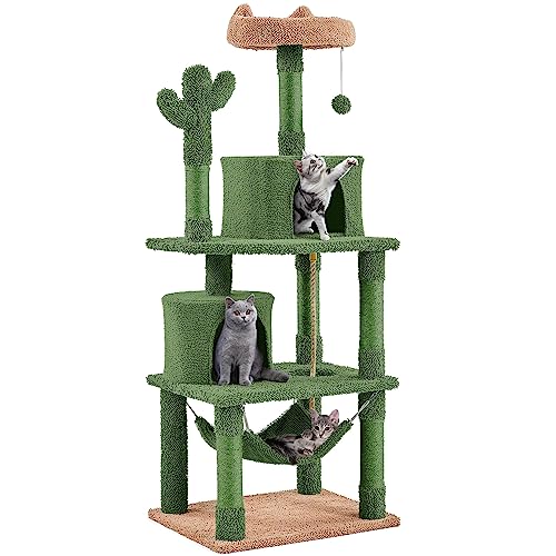 Yaheetech Kaktus Katzenkratzbaum 158 cm hoch, Moderner Kratzbaum Kletterbaum mit Aussichtsplattform Katzenhöhlen Hängematte Sisalstämme Plüschball, Grün/Braun Yaheetech Kaktus Katzenkratzbaum 158 cm hoch, Moderner Kratzbaum Kletterbaum mit Aussichtsplattform Katzenhöhlen Hängematte Sisalstämme Plüschball, Grün/Braun von Yaheetech
