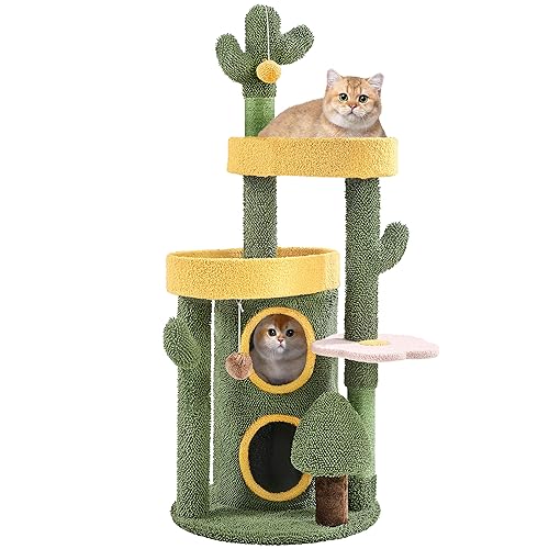Yaheetech Kaktus Kratzbaum, Oase-Thema Moderner Katzenbaum 123 cm hoch, Stilvoller Kletterbaum für 2-3 Katzen, mit 2 Plattformen 2 Höhlen, Grün-Gelb Yaheetech Kaktus Kratzbaum, Oase-Thema Moderner Katzenbaum 123 cm hoch, Stilvoller Kletterbaum für 2-3 Katzen, mit 2 Plattformen 2 Höhlen, Grün-Gelb von Yaheetech