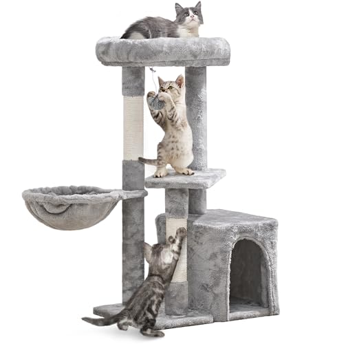 Yaheetech Katzen Kratzbaum, Katzenbaum 84 cm hoch, Stabiler Kletterbaum, hochbelastbar mit Sisalstämme Höhle Korb Plüsch, Katzenmöbel mit Plüschball für 2-3 Katzen Hellgrau Yaheetech Katzen Kratzbaum, Katzenbaum 84 cm hoch, Stabiler Kletterbaum, hochbelastbar mit Sisalstämme Höhle Korb Plüsch, Katzenmöbel mit Plüschball für 2-3 Katzen Hellgrau von Yaheetech